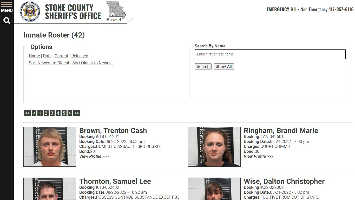 Current Inmates Booking Date Descending - Stone County Sheriff MO